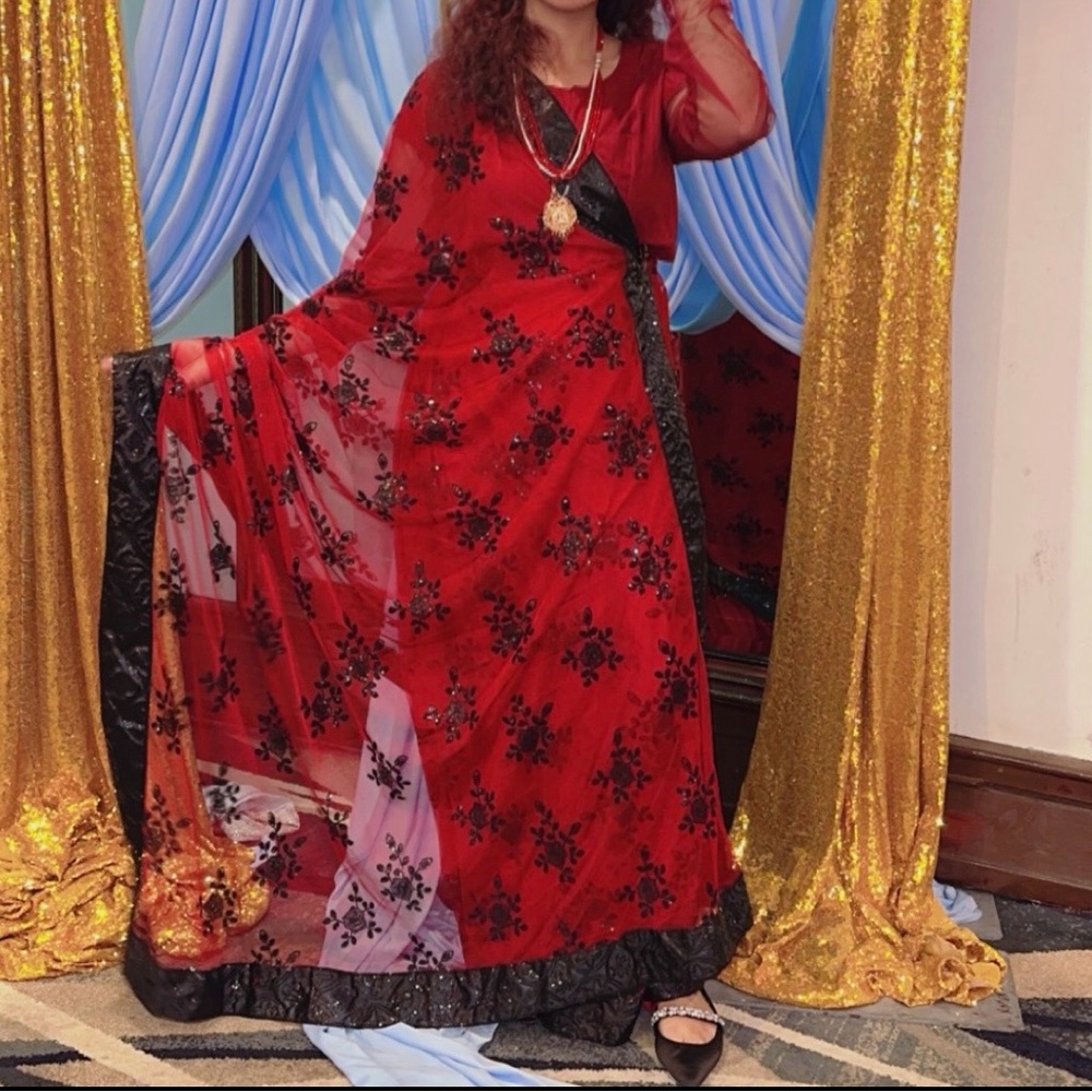 Maroon and Black saree